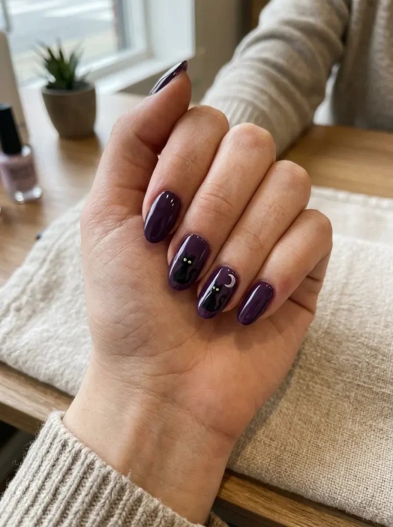 Black Cat Silhouette Nails