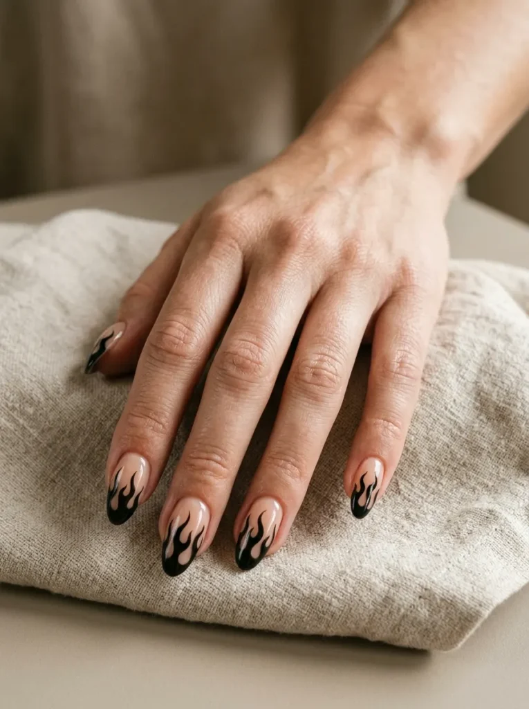 Black Flame Halloween Nails
