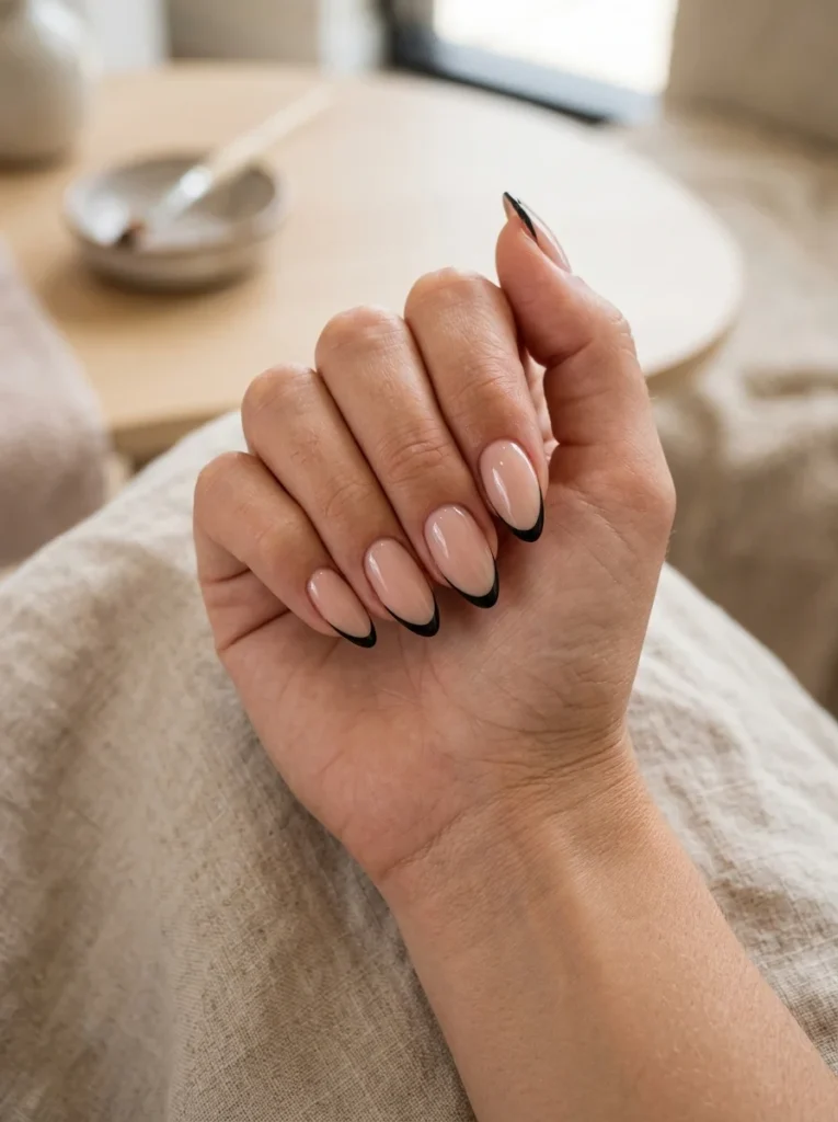 Black French Tip Almond Nails