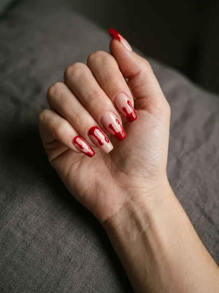 Blood-Drip Halloween Nails