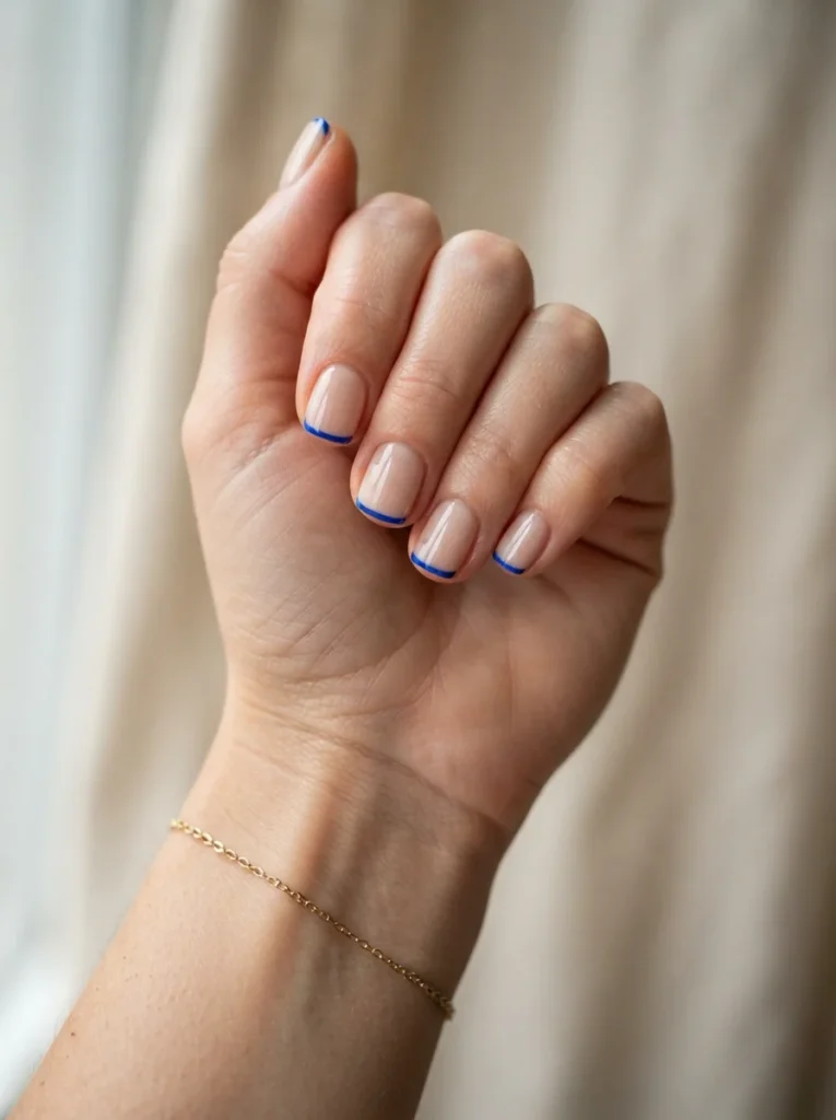 Blue French Tips on Short Square Nails