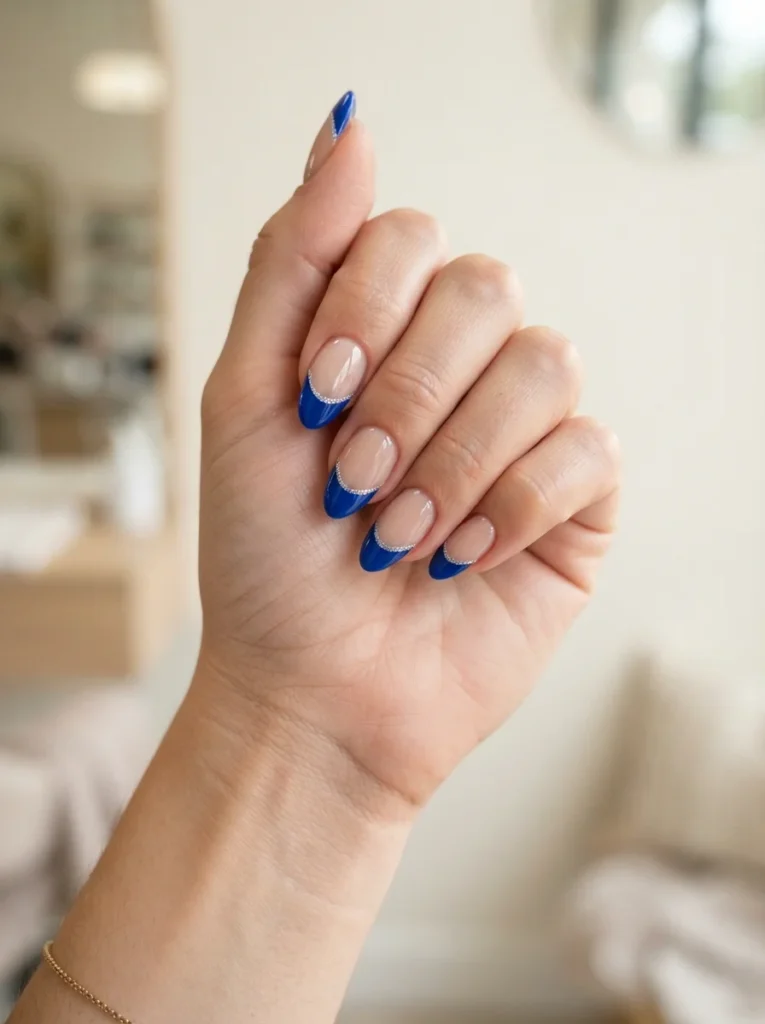 Blue French Tips with Glitter