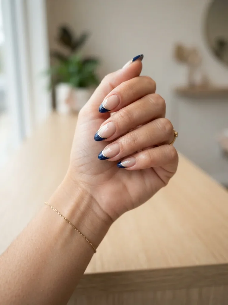 Blue French Tips with Gold Accents