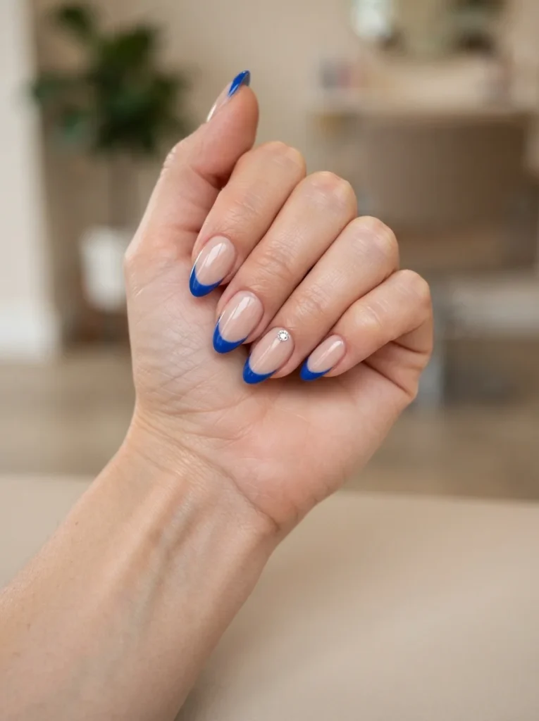 Blue French Tips with Rhinestones