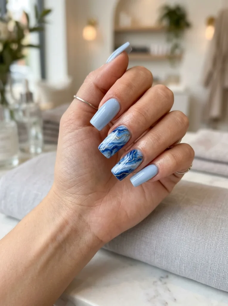 Blue Marble Square Nails