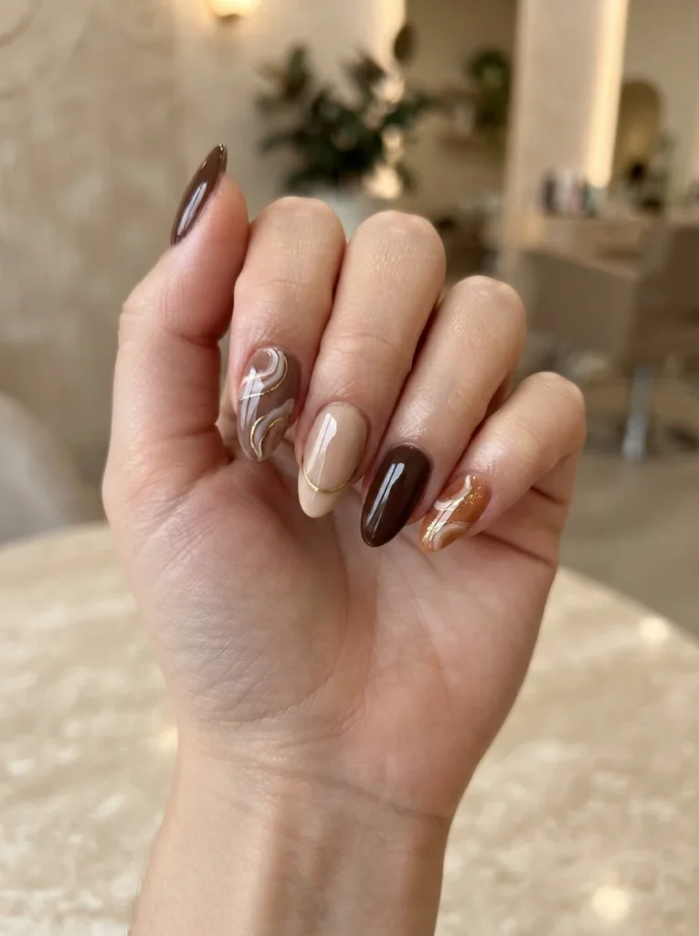 Brown and Mocha Almond Nails