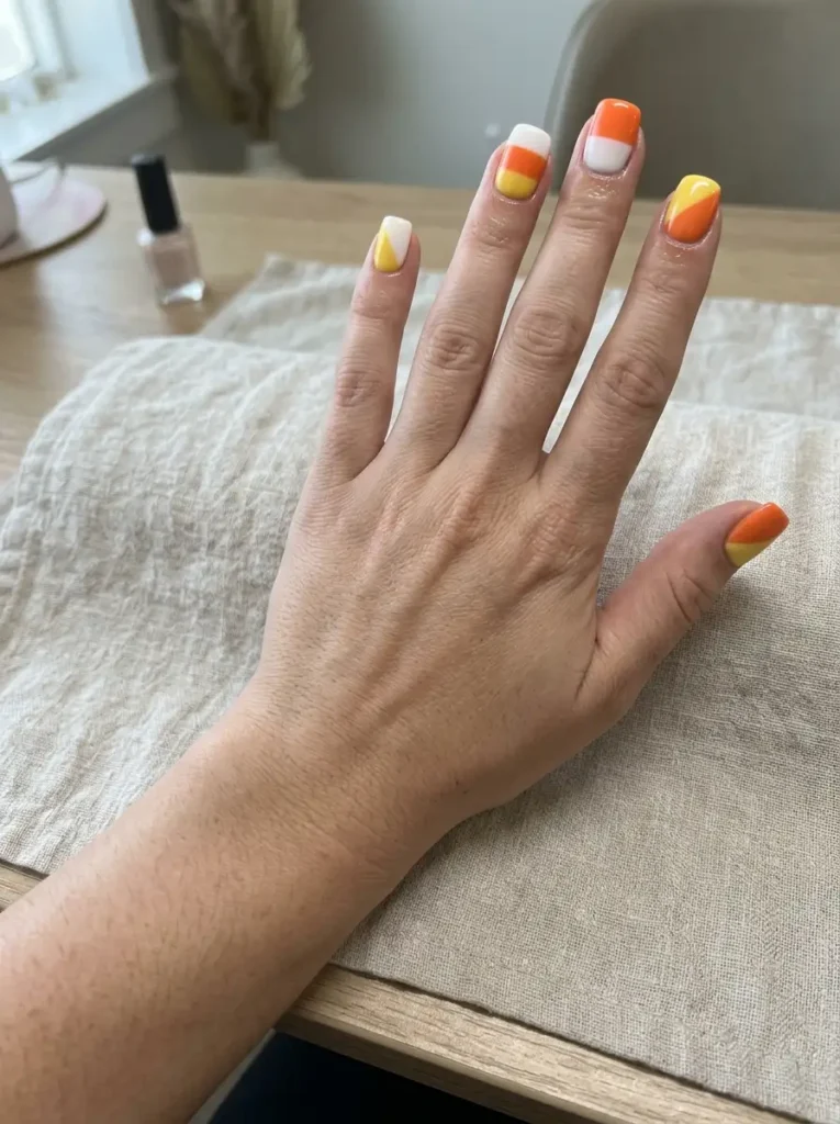 Candy Corn Color-Block Nails