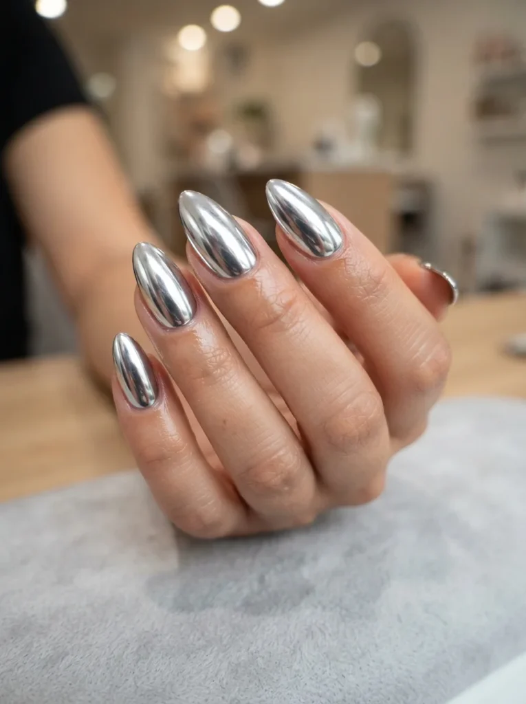 Chrome Almond Nails