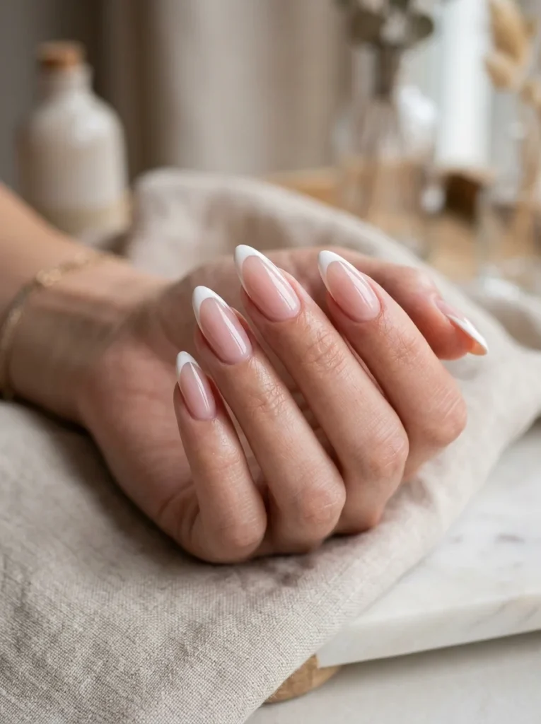 Classic White French Tip Almond Nails
