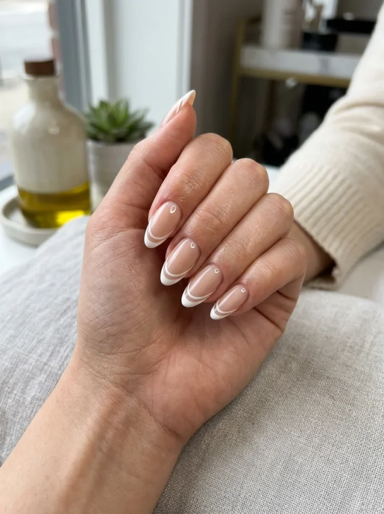 Double-Line French Tip Almond Nails