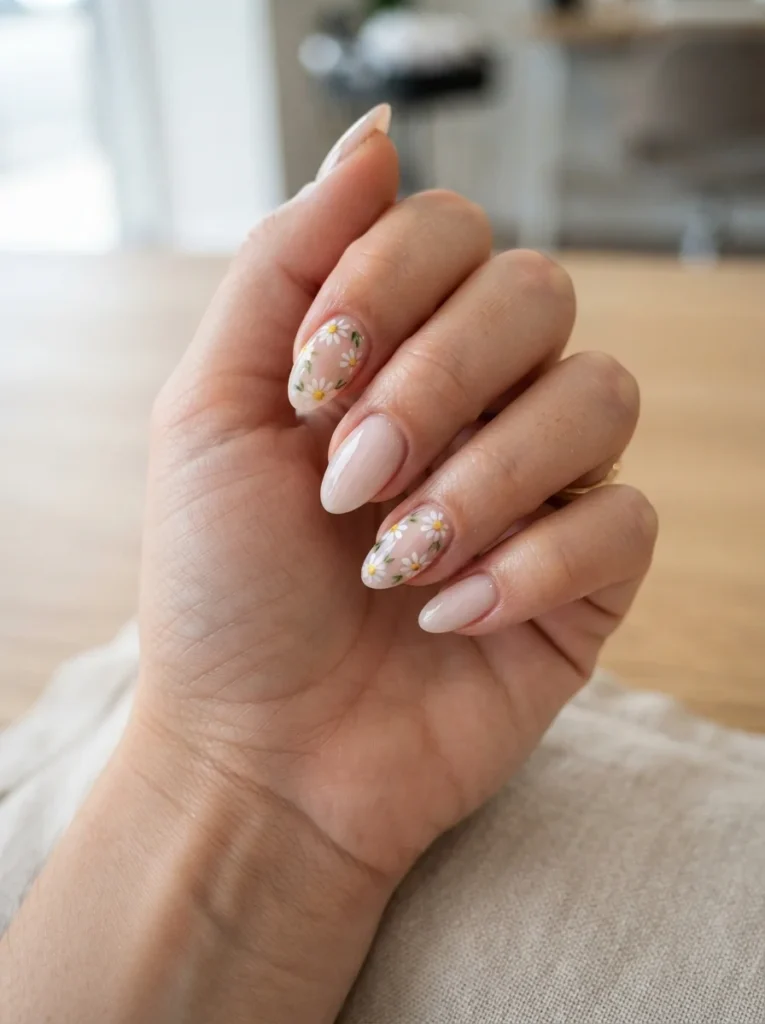 Floral Almond Nail Art