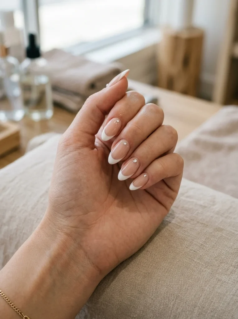 French Tips With Rhinestones