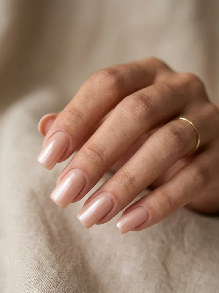 Glazed Nude Square Nails
