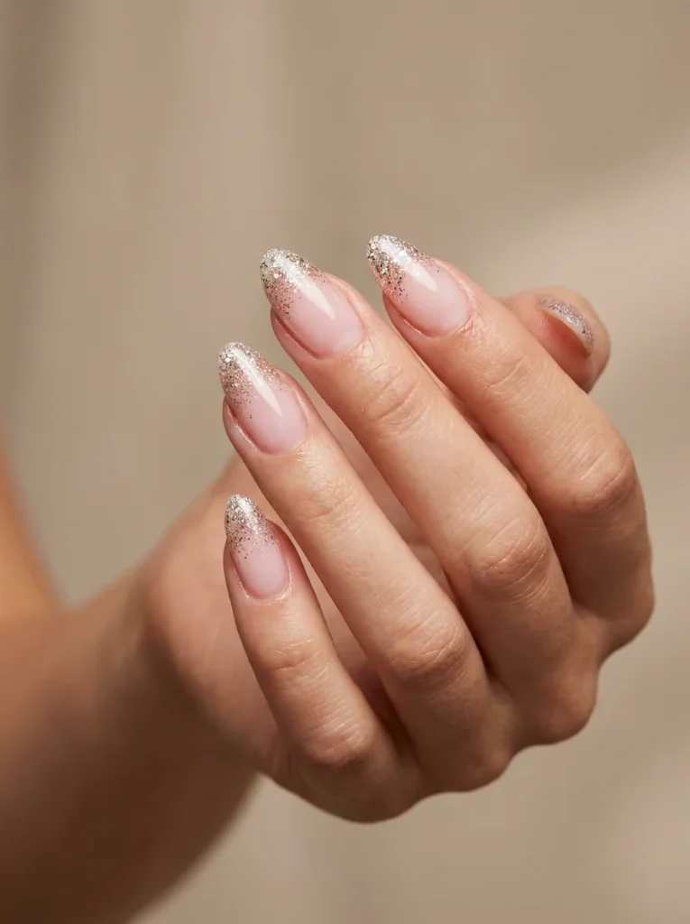 Glitter French Tip Almond Nails