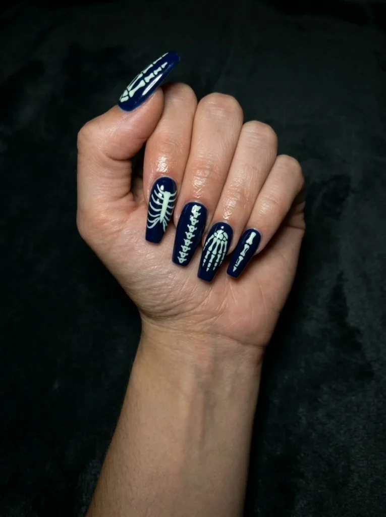 Glow-in-the-Dark Skeleton Nails