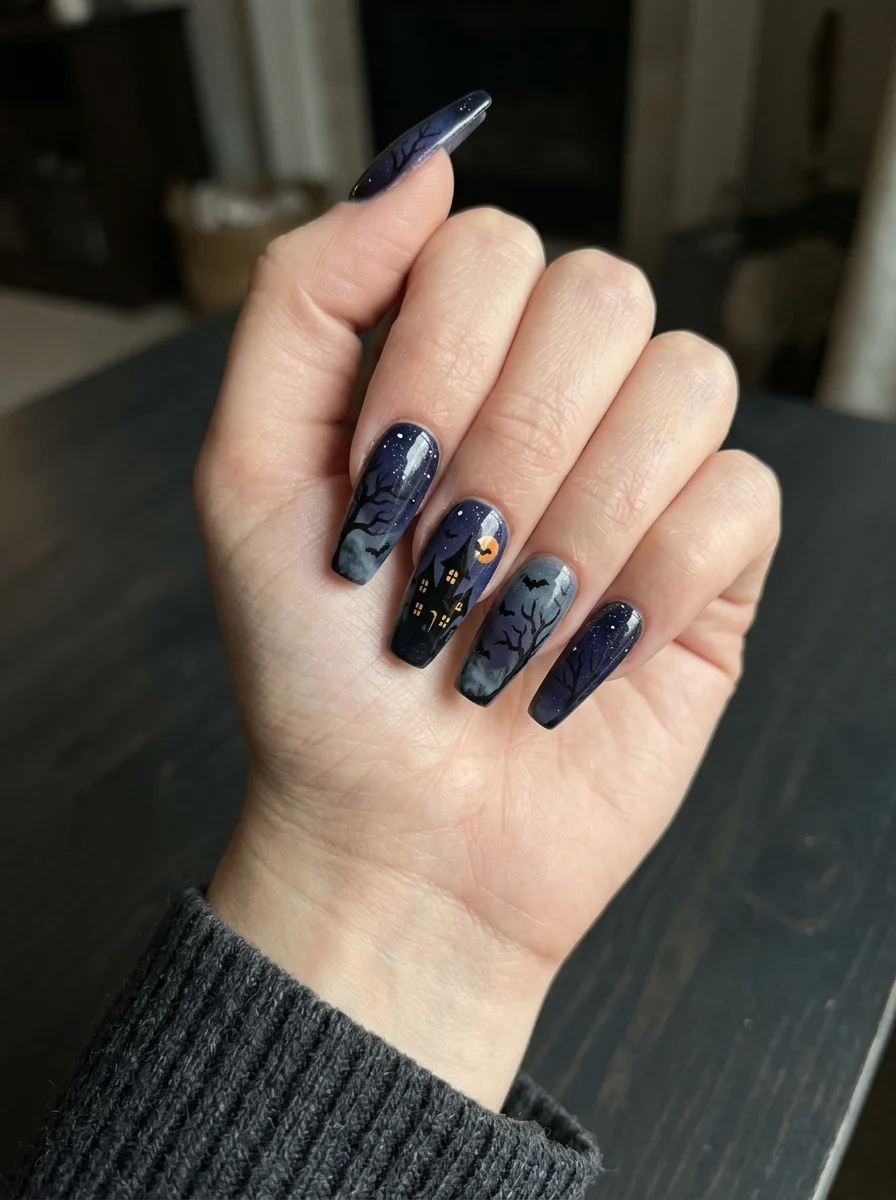 Haunted House Scene Nails