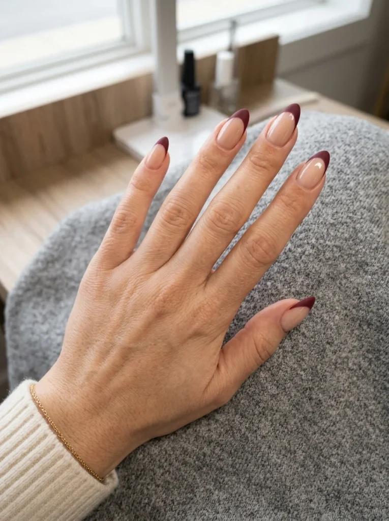 Matte French Tip Almond Nails