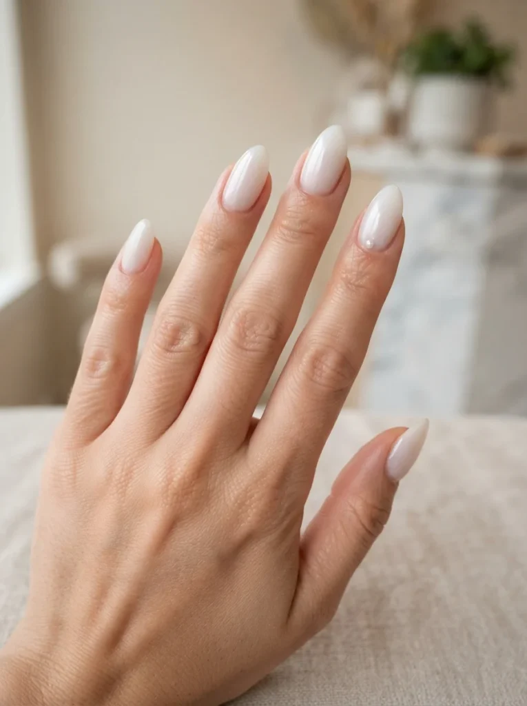 Milky White Almond Nails