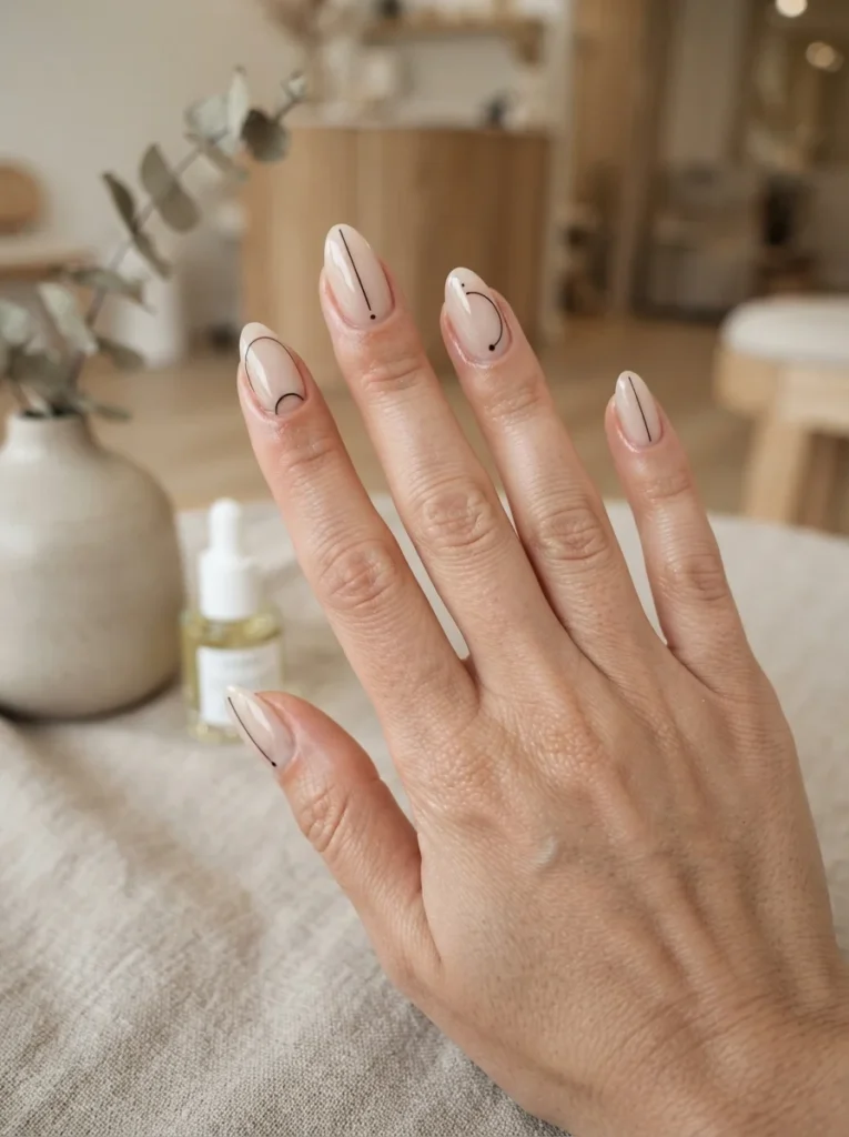 Minimalist Line Art Almond Nails