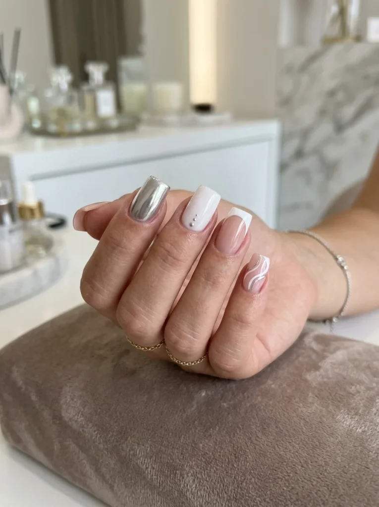 Mixed-Design Square Acrylic Nails
