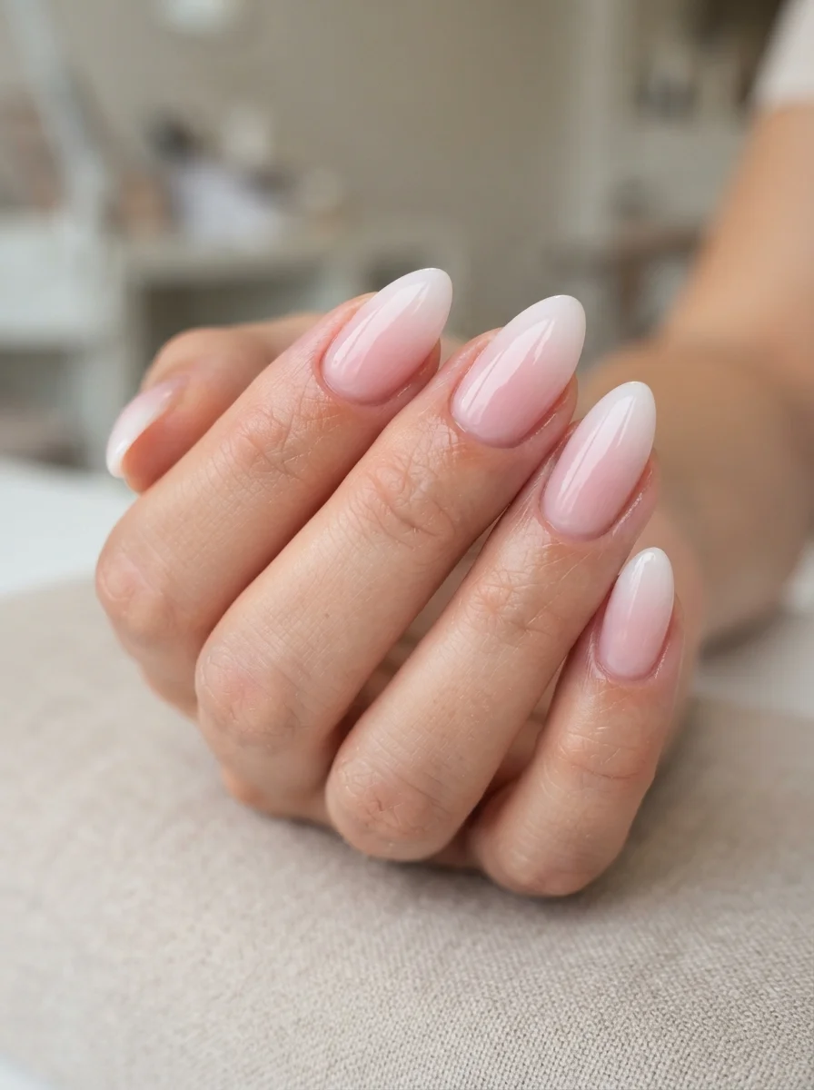 Pink Ombre Almond Nails