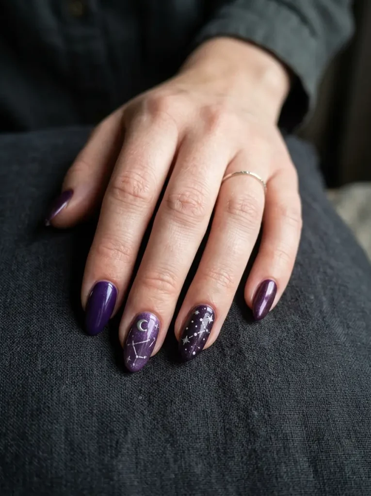 Purple Witchy Celestial Nails
