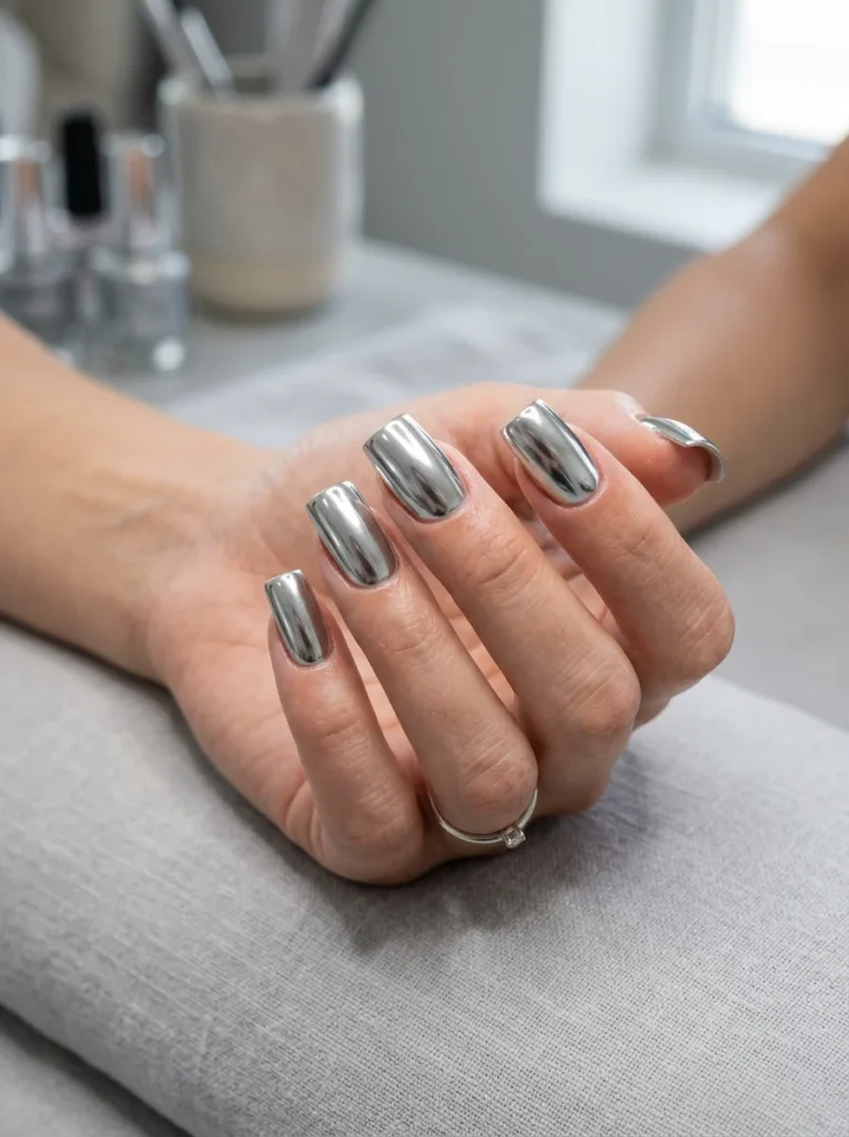 Silver Chrome Square Nails