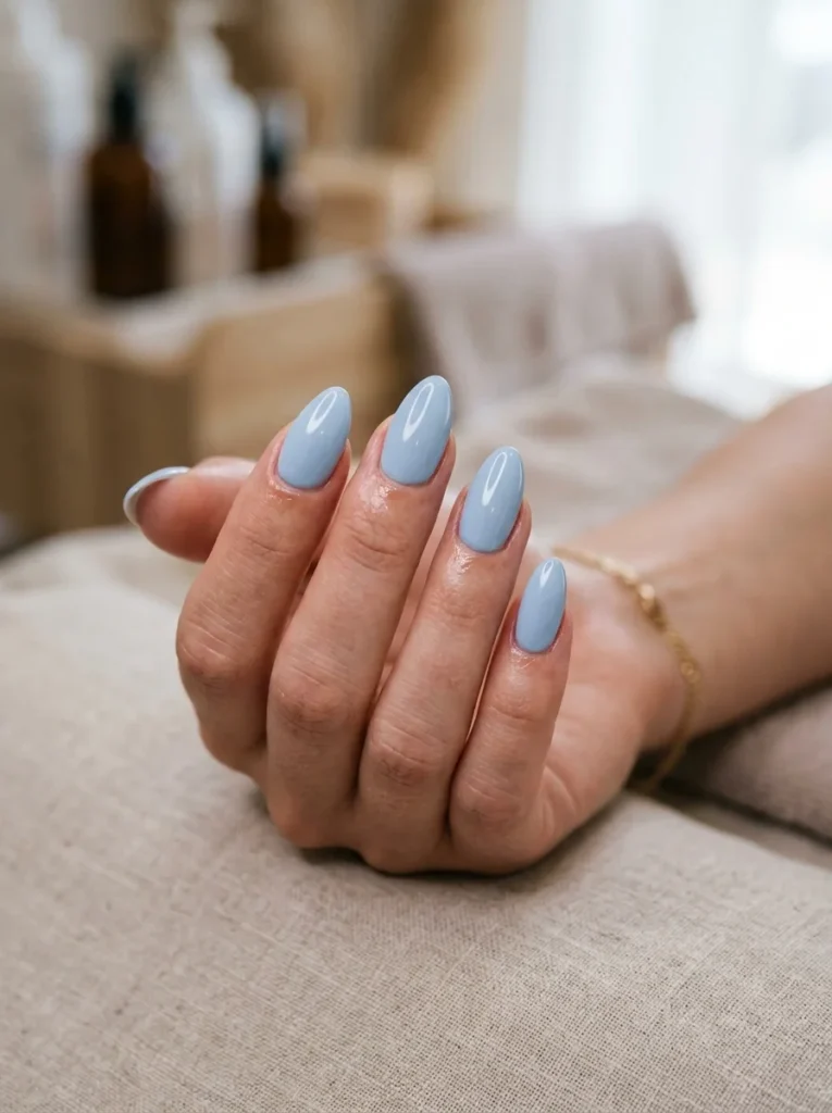 Baby Blue Almond Nails