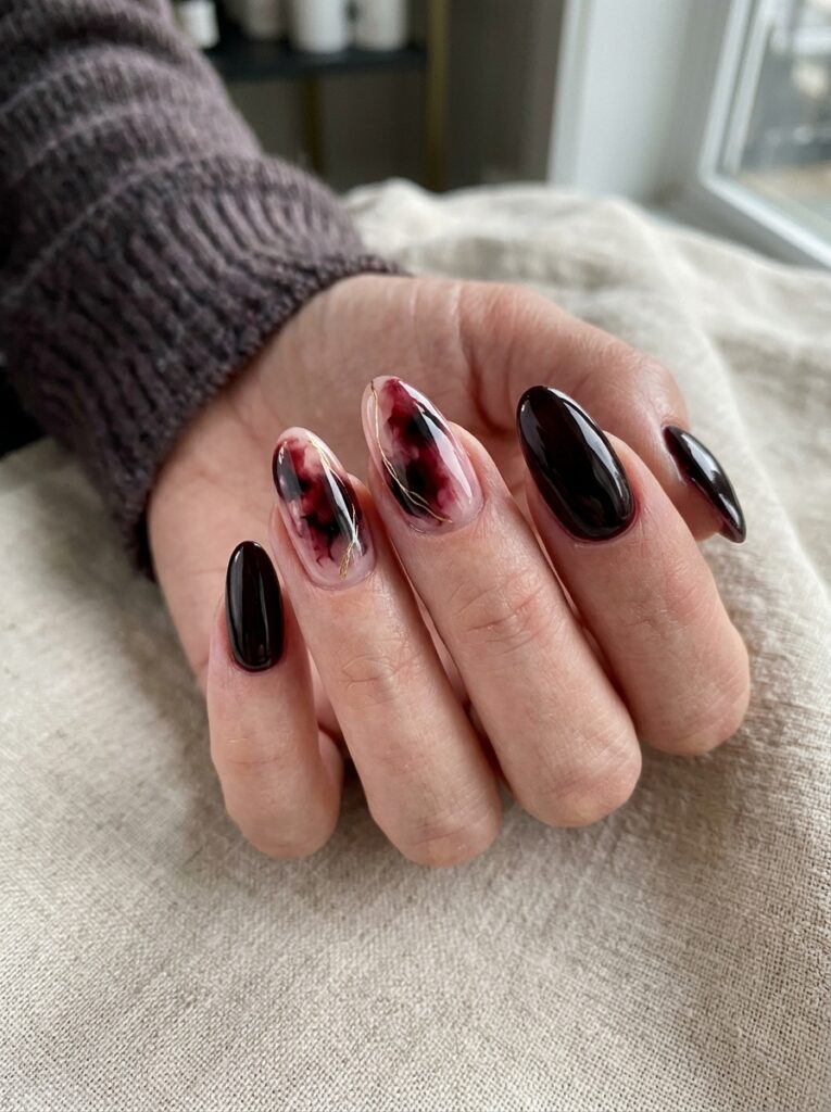 Black Cherry Abstract Blooming Nails