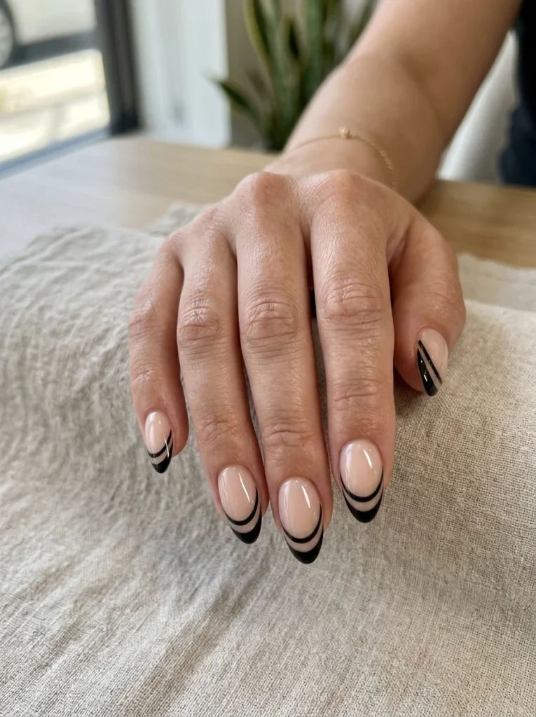 Black Double French Tip Nails