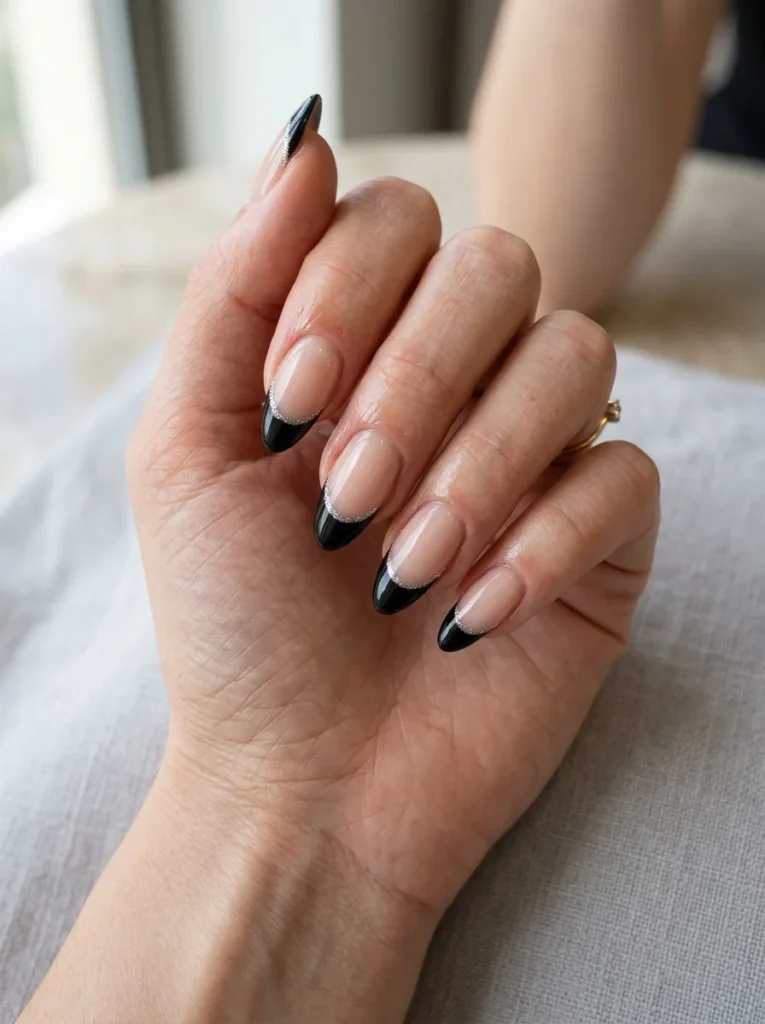 Black French Tips With Glitter
