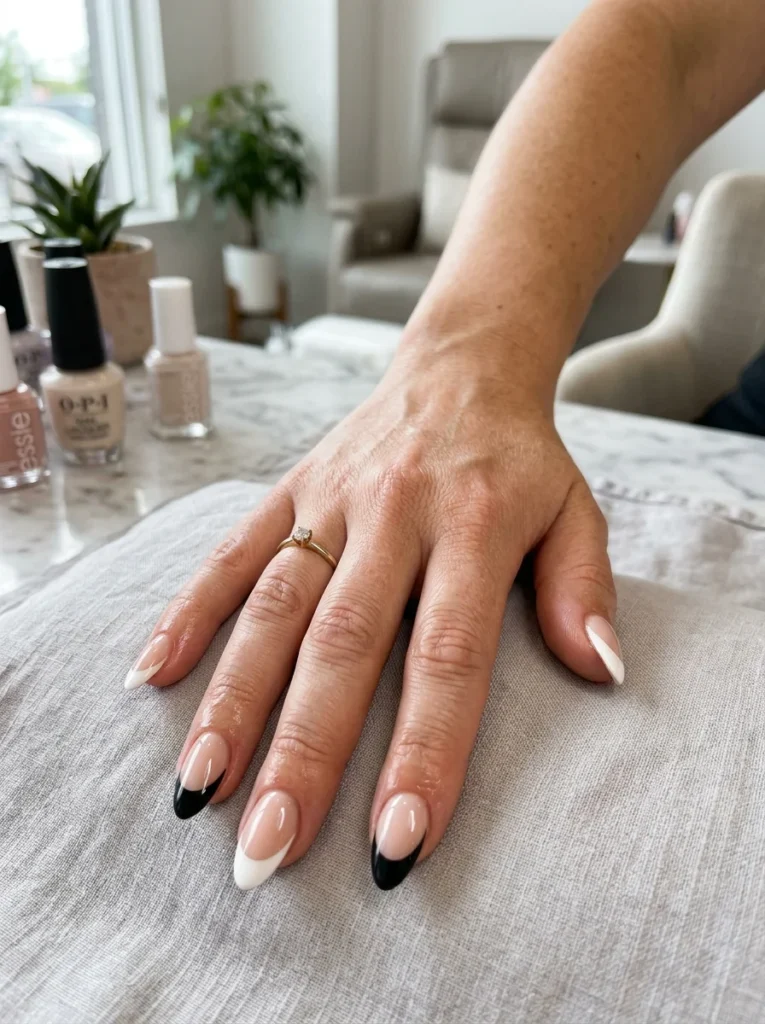 Black French Tips With White Accents
