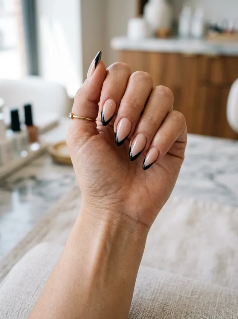 Black V-French Tip Nails