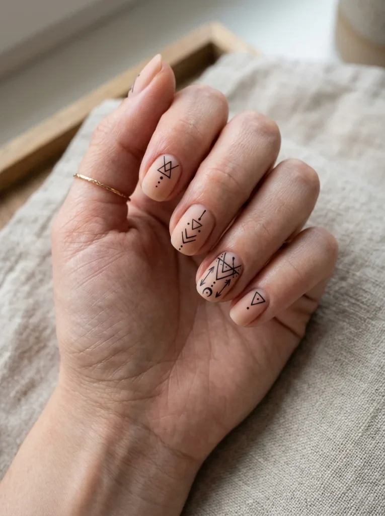 Black and Nude Geometric Nails