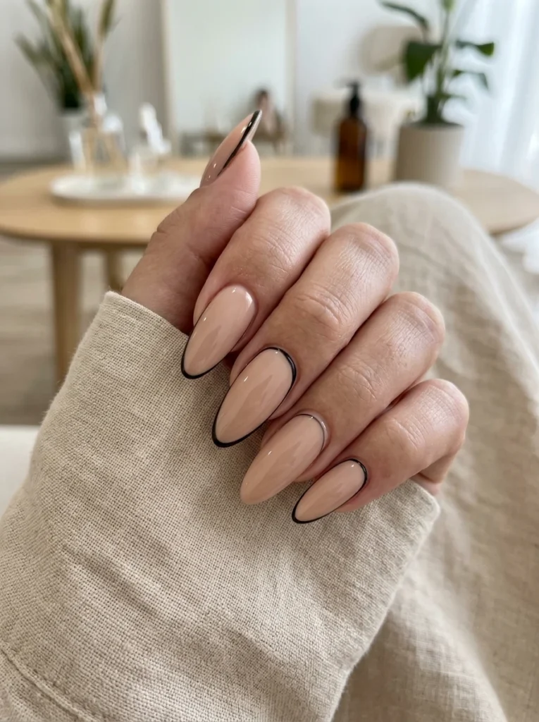 Black and Nude Outline Nails