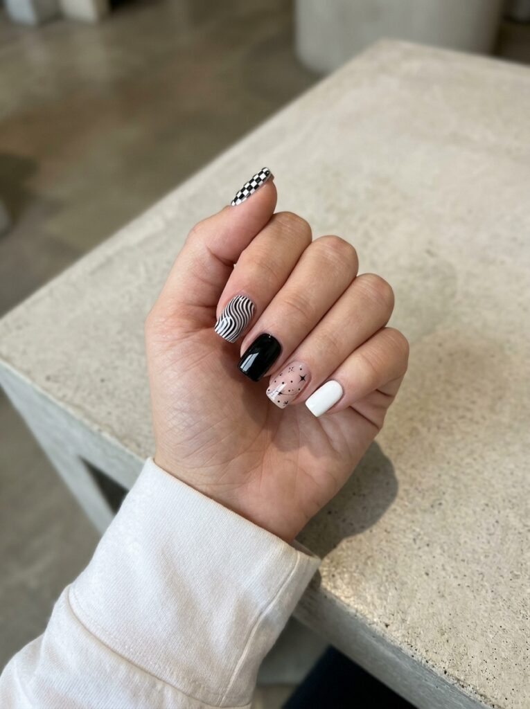 Black-and-White Graphic Nails