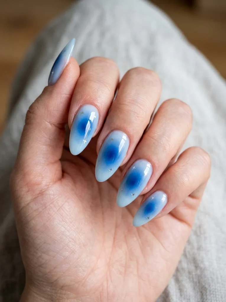 Blue Aura Almond Nails