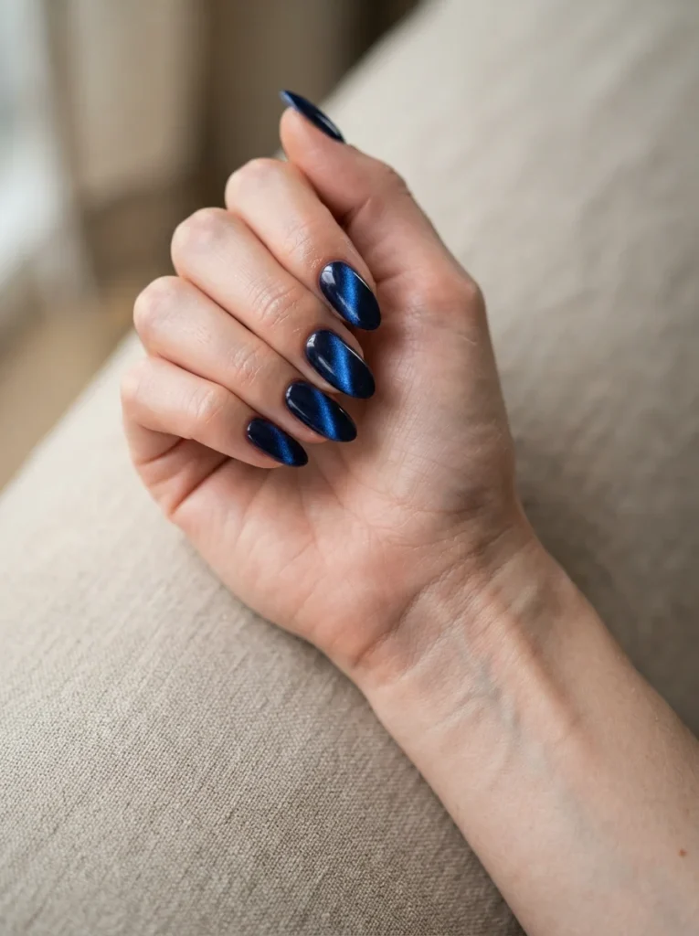 Blue Cat-Eye Acrylic Nails