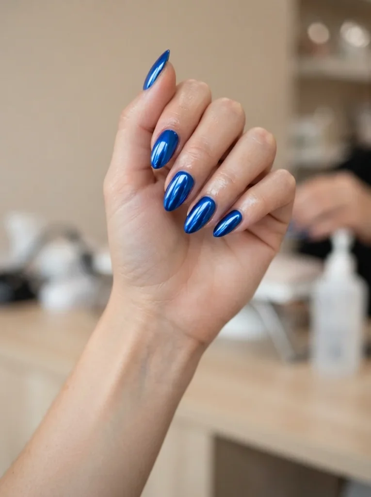 Blue Chrome Acrylic Nails