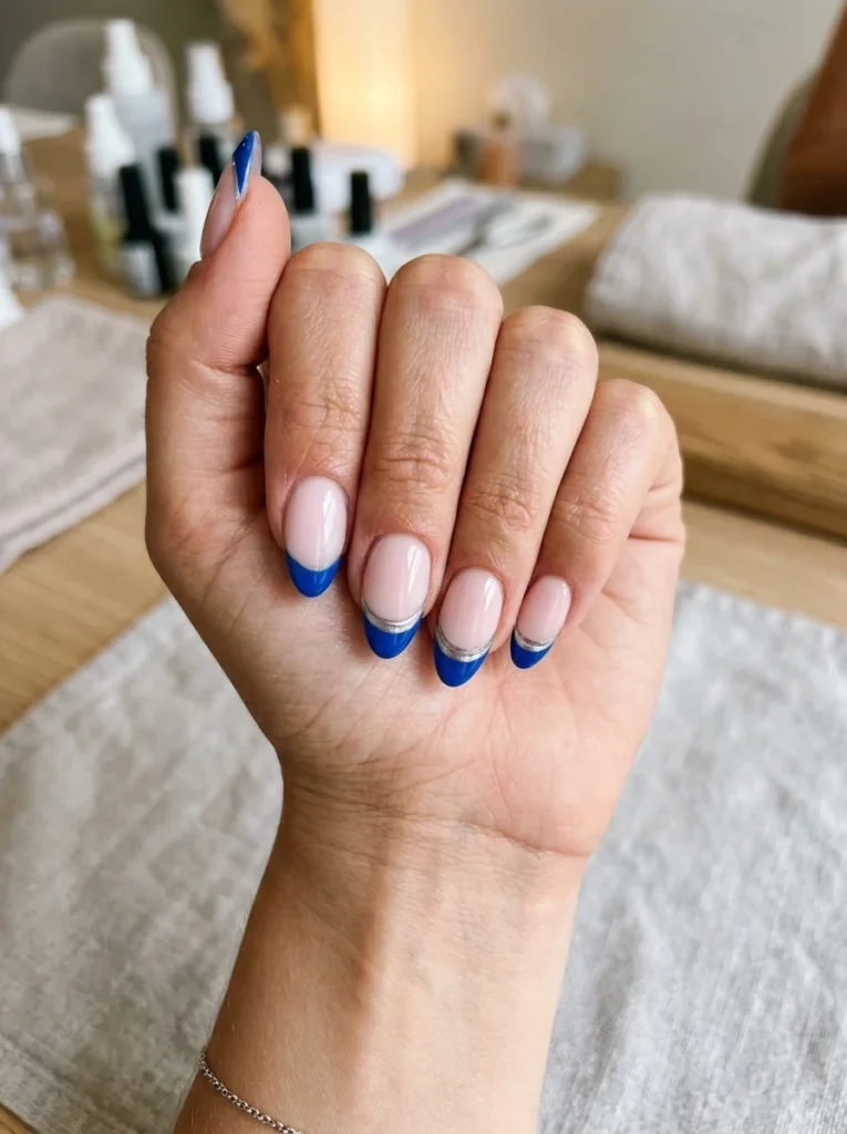 Blue French Tip Nails