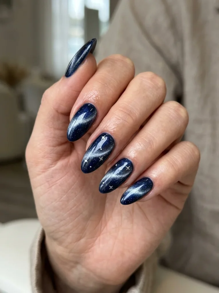 Blue Galaxy Cat Eye Nails