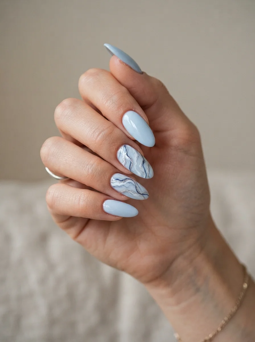 Blue Marble Acrylic Nails