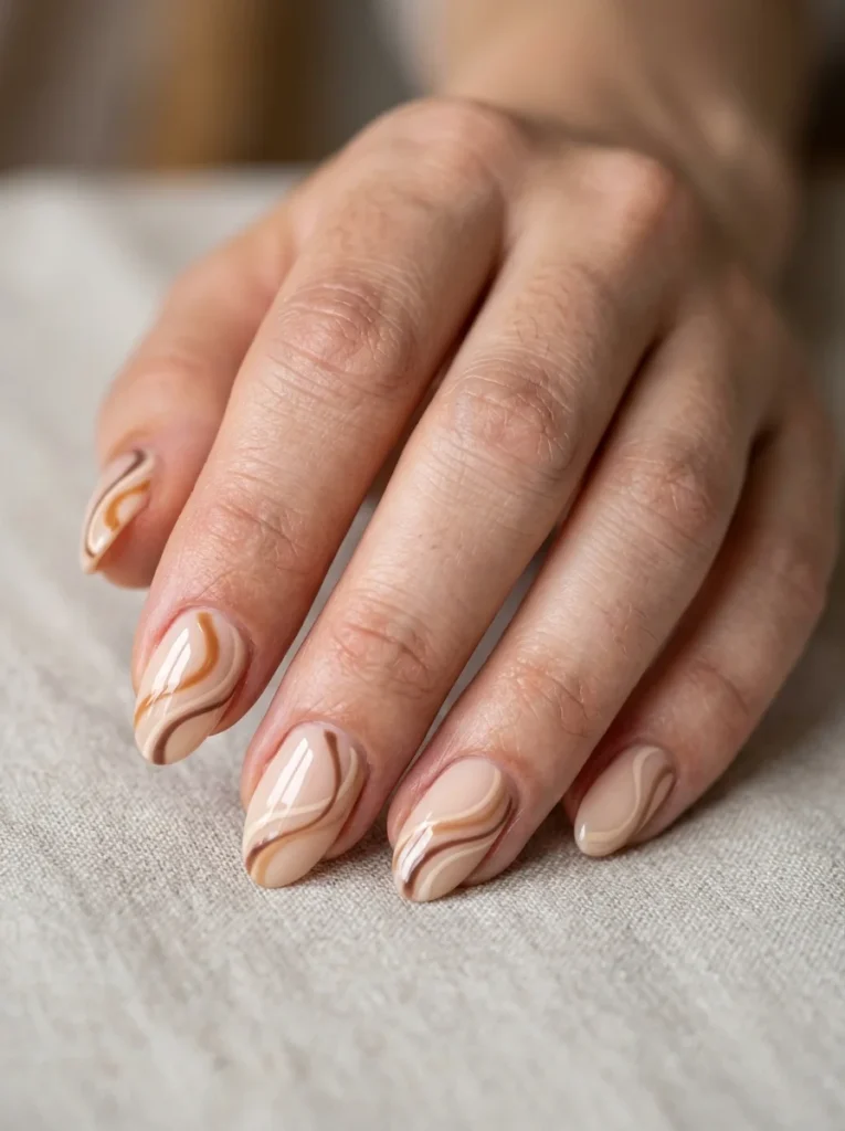 Brown Swirl Almond Nails