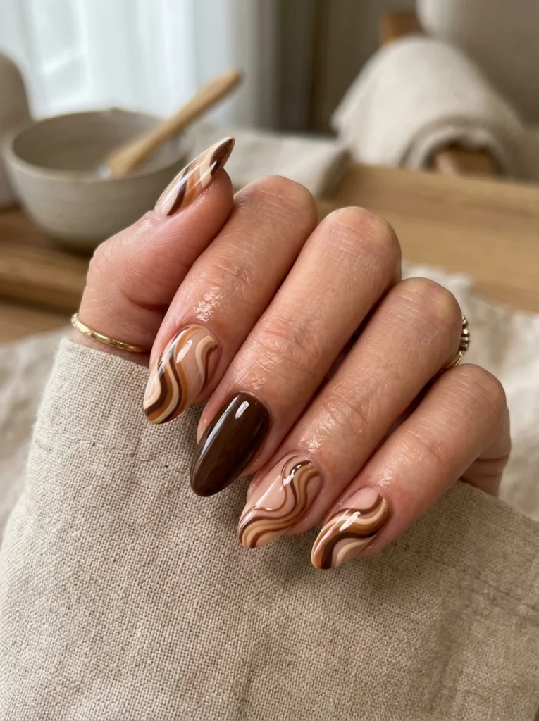 Brown Swirl Boho Nails