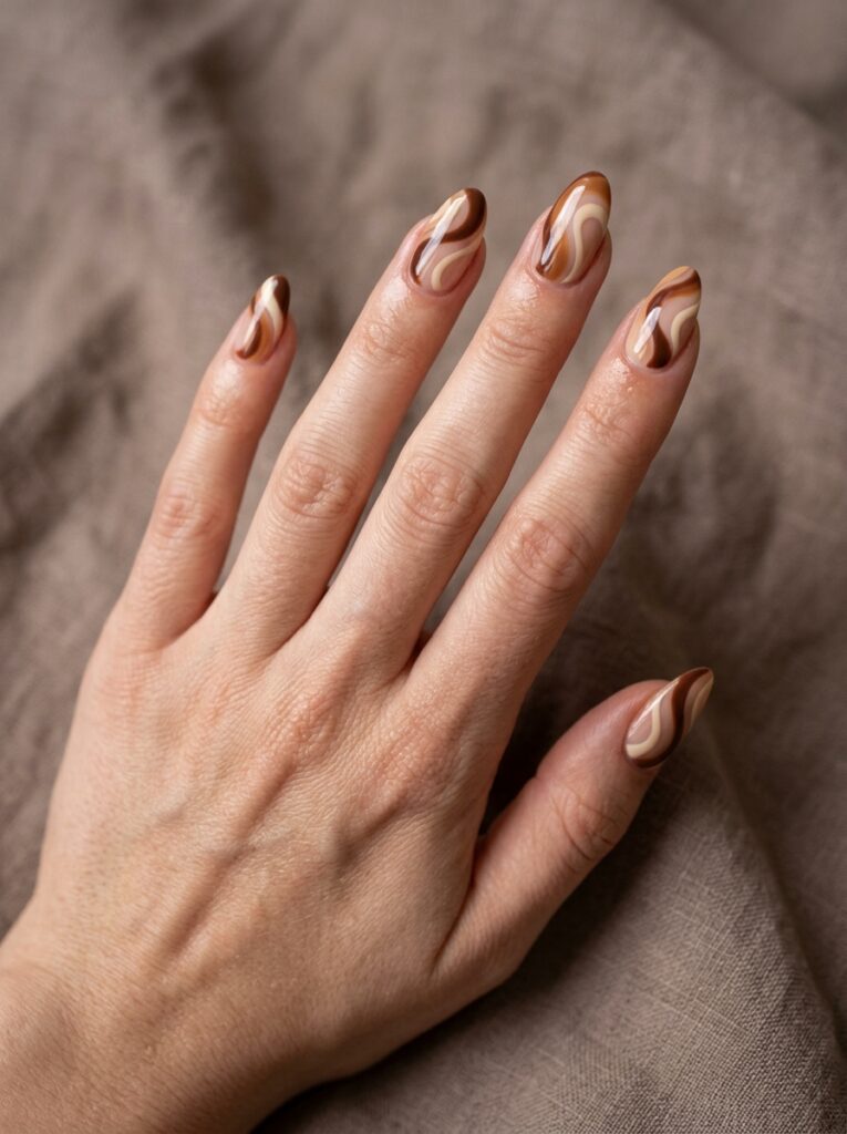 Brown Swirl Nails