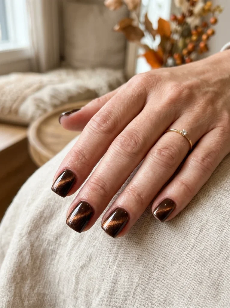Brown and Bronze Cat Eye Nails