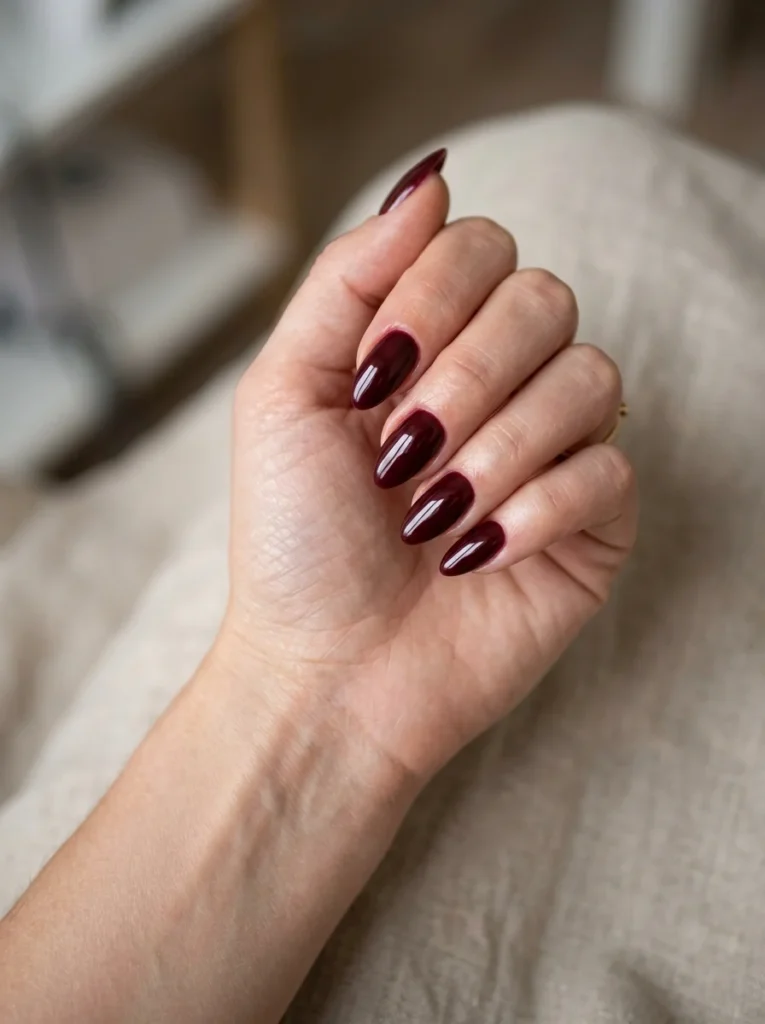 Burgundy Almond Nails