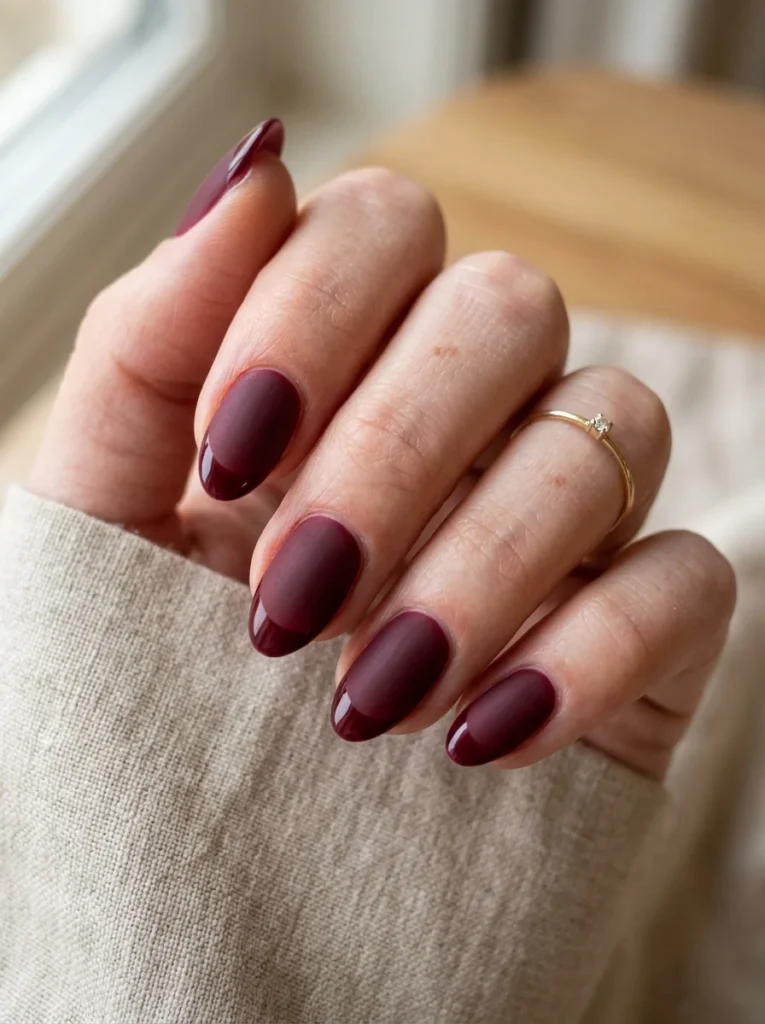 Burgundy Almond Nails With Glossy Tips