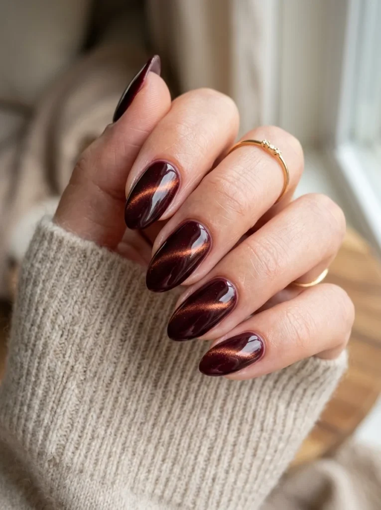 Burgundy Cat Eye Nails