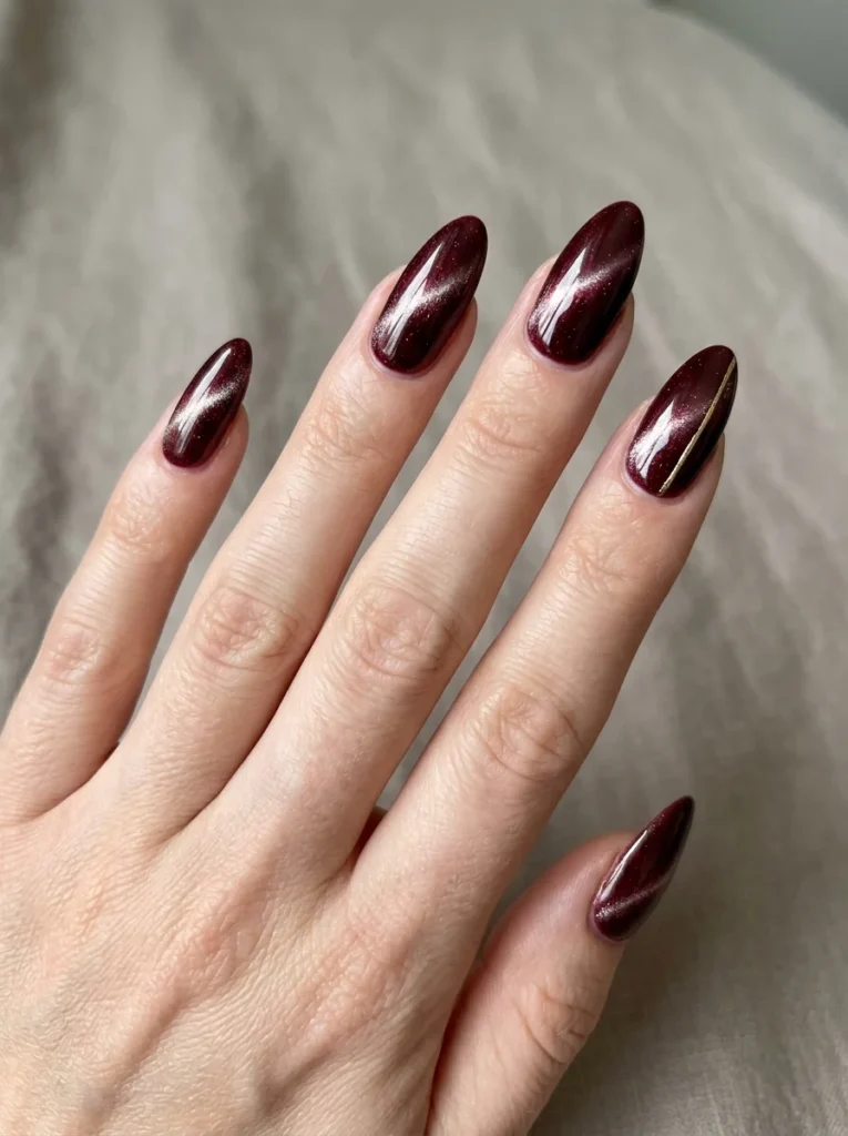 Burgundy Velvet Almond Nails